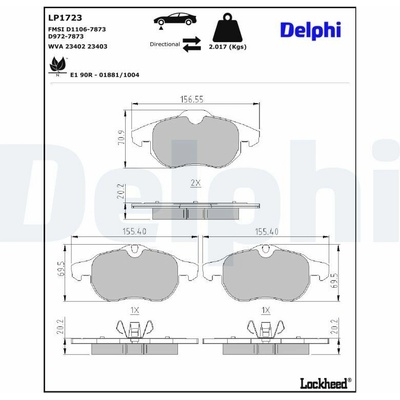Sada brzdových destiček, kotoučová brzda DELPHI LP1723