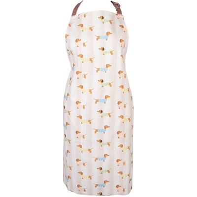 Clayre & Eef Béžová bavlněná zástěra s jezevčíky Puppy Pullover