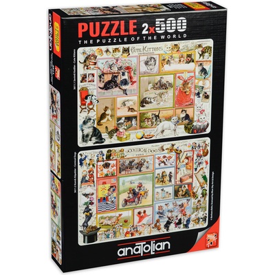 Anatolian Пъзел Anatolian от 2 x 500 части - Комикс с котета и кученца, Барбара Бер (P3611)