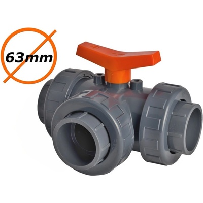 PVC trojcestný kulový ventil, typ T 63 mm lepení