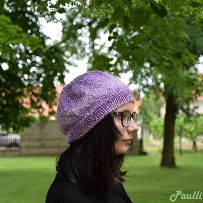 Paulli pletená fialová dámská čepice s drobnými flitry 4-1-1/117/006