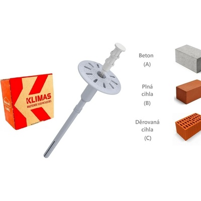 KLIMAS Wkret-met WKTHERM Talířová hmoždinka s kovovým trnem a zkrácenou expanzní zónou Ø8 mm 235 mm - 100 ks