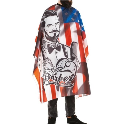 Xanitalia Kadeřnický plášť Barber STARS STRIP na stříhání podklad vlajka s holičem vodoodpudivý polyester