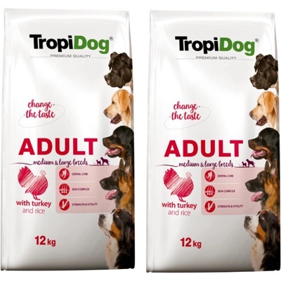 TropiDog Premium Adult moriak a veľké plemená s ryžou 2 x 12 kg