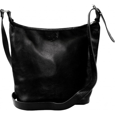 Prostorná dámská crossbody taška z kozí kůže RANJÁNA TENEBRA černá s nastavitelným popruhem zapínání na zip