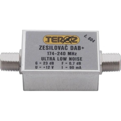 Teroz Anténní zesilovač 604X, nízkošumový, DAB, G23dB, F0,7dB, U>120dBμV, F-F