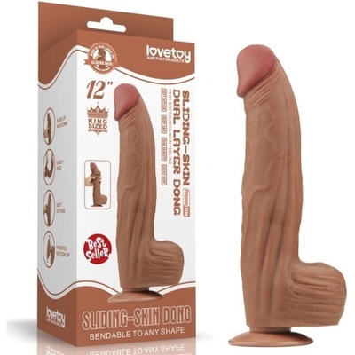Lovetoy 12'' King Sized Sliding Skin Dual Layer Dong Brown