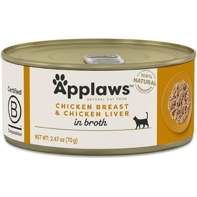 Applaws Chicken Breast with Chicken Liver in Broth| 70g can консерва за котки пилешки гърди и дробчета