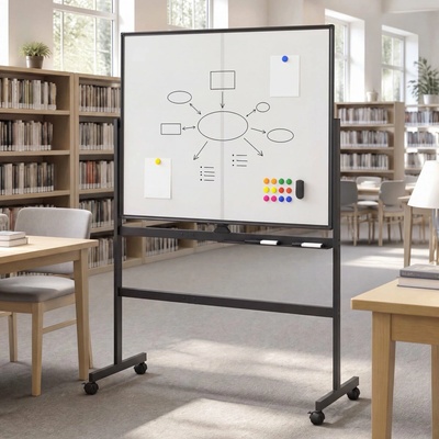 Costway Oboustranná magnetická tabule 120 × 90 cm na stojanu, černá