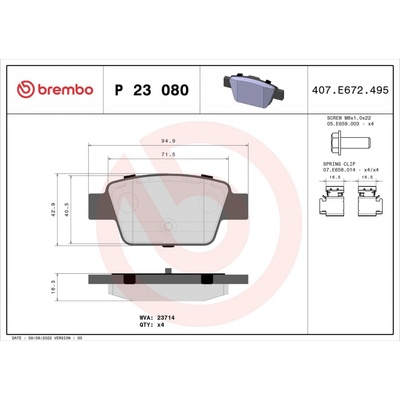 Sada brzdových destiček, kotoučová brzda BREMBO P 23 080