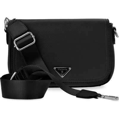 Victoria&co klasická crossbody postbag prostorná pevná dámská kabelka s širokým látkovým popruhem černá