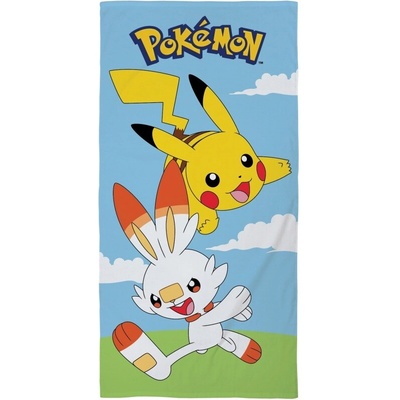 Halantex Osuška Pokémon ručník Pikachu a Scorbunny 70 x 140 cm