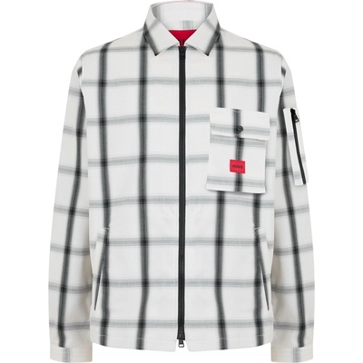 Hugo Риза с дълъг ръкав Hugo Men's Emmond Red Cotton Long Sleeve Zip Overshirt - White Check 121