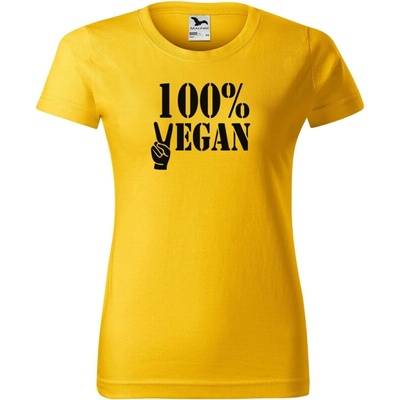 DOBRÝ TRIKO Dámské tričko 100% VEGAN černý potisk Žlutá