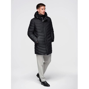 Ombre Clothing Мъжко дълго стегнато яке с естествено пълнене - черно V1 OM-JALJ-0212 Ombre Clothing Ombre Clothing | Cheren | МЪЖЕ | S