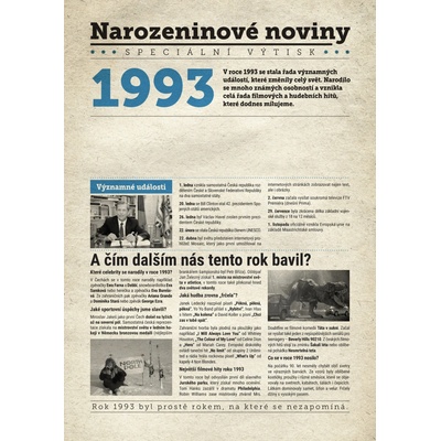 Narozeninové noviny 1993 s vlastním textem a fotografií S textem