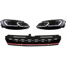 KITT Central Badgeless Grille with RHD LED Headlights Sequential Dynamic Turning Lights suitable for VW Golf 7.5 VII Facelift 2017-up GTI Design Red And Chrome