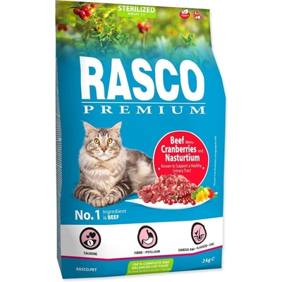 Rasco Premium Cat Kibbles Sterilized Beef Cranberries Nasturtium 2 kg
