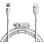 Baseus Кабел Baseus Zinc Magnetic Safe Fast Charging Data Cable (CA1T3-B02), от USB A(м) към Lightning(м)/USB C(м)/microUSB(м), магнитни накрайници, 1m, бял (CA1T3-B02 / 48159)