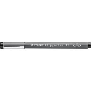 STAEDTLER black pigment liner, line width 1.0 mm, indelible pigment ink, long metal tip, long service life, 10 fineliners in a cardboard case, 308 10-9 (308 10-9 VE)