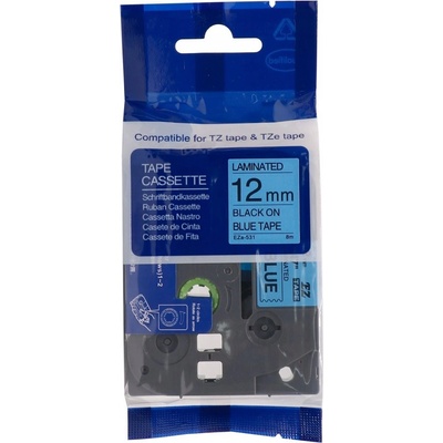 Compatible Broher TZe-R531 / TZ-R531, 12mm x 4m, черен печат / син фон, текстилна панделка, съвместима лента (TZER531)