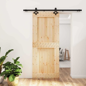 vidaXL Преплъзваща се врата 85 x 210 cm Естествено и черно (3445069)
