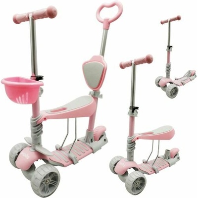 Pepita Ace 5в1 Многофункционален детски скутер със седалка и дръжка за бутане - розово (MS-KK702-3)