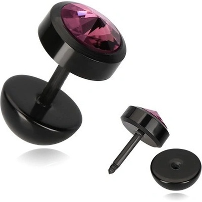 Šperky eshop falešný plug do ucha černé barvy kuželovitý zirkon ve fialovém odstínu W25.07