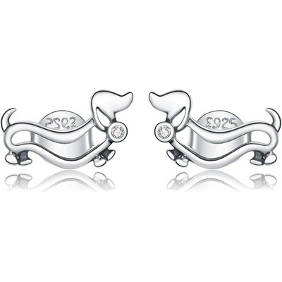 Argento Stříbrné náušnice pes, čirý kulatý zirkon 67328