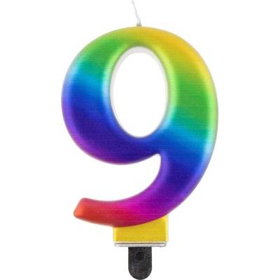 Svíčka - číslice "9" duhová 8cm 1 ks