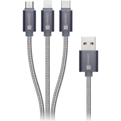 Connect IT CI-1229 USB-C Micro USB Lightning, 1,2m, černý