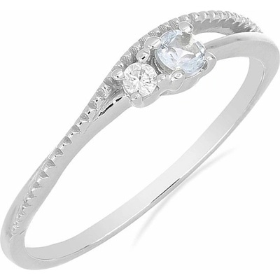 Nefertitis Prsten stříbrný s broušeným akvamarínem a zirkonem 031121 AQ