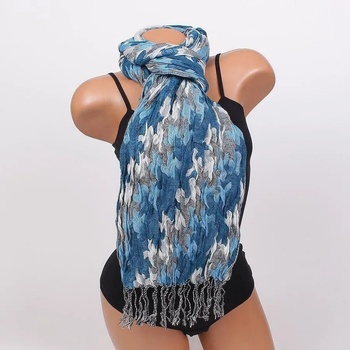 Image 1 of Дамски зимен шал в бяло, синьо и сиво