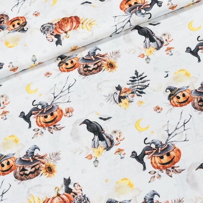 TextilCentrum.cz Bavlněné plátno FLITWICK, helloween na bílé, š.150cm (látka v metráži)