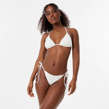 Image 1 of Jack Wills Shirred Triangle Bikini Top - White Ditsy