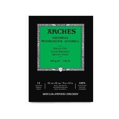 Arches Aquarelle 100% bavlna 29,7x42cm lepený 300g 12listů cold pressed