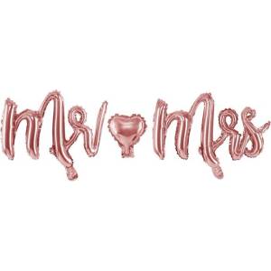Party Deco Фолиев Балон Надпис ''Mr Mrs'', Розово Злато, 69х125см (FB30M-019R)