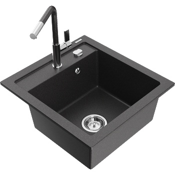 Mexen Vito гранитна мивка с 1 отделение с кухненски смесител Flora, черен на точки - 6503-76-670401-08 (6503-76-670401-08)