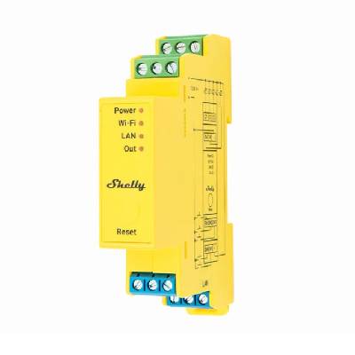 WiFi реле за DIN шина Shelly PRO RGBWW PM, защита от прегряване и пренапрежение, сензор за вътрешна температура, RJ45, Bluetooth, жълто (SPDC-0D5PE16EU)