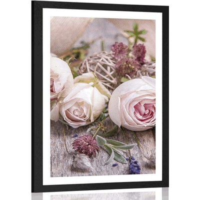 Plakát s paspartou slavnostní květinová kompozice růží - 40x60 white