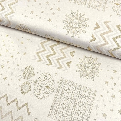 Lurex Vánoce - Patchwork zlatý na vanilkové