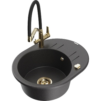 Mexen Kevin гранитна кухненска мивка с 1 отделение с кухненски смесител Duo, черно на петна - 6517-76-671701-57-G (6517-76-671701-57-G)