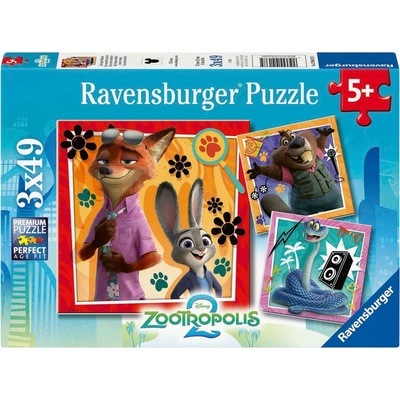 Ravensburger Детски пъзел Ravensburger от 3 x 49 части - Зоотрополис на нова мисия (12004137)