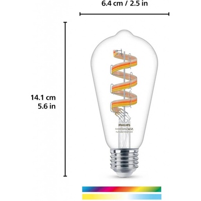 WiZ ST64 LED filament žiarovka WiFi E27 6,3W RGBW 872016907221300