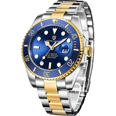 Pagani Мъжки часовник Pagani Design Submariner, Механичен, Златист / Син (PD-1639-GOLD-BLUE)