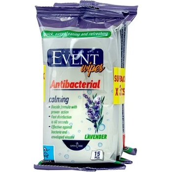 Event Антибактериални мокри кърпички Event - Лавандула, 3 x 15 броя (2EV02ANT109LAV015A)