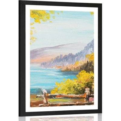 Plakát s paspartou olejomalba horského jezera - 20x30 silver