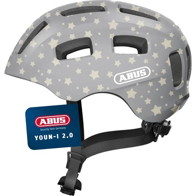 ABUS Youn-I 2.0 bicycle helmet - with light for children, teenagers and young adults - for girls and boys - gray with star pattern, size S - 63810