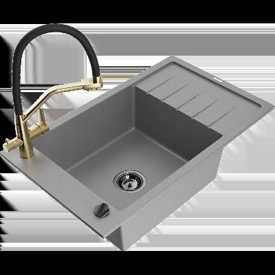 Elias гранитна мивка с 1 отделение с отцедник и кухненски смесител Duo, сив - 6511-71-671701-57-B (6511-71-671701-57-B)