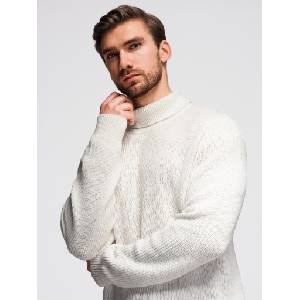 Ombre Clothing Мъжки класически памучен пуловер с поло яка - бял V3 OM-SWTN-0162 Ombre Clothing Ombre Clothing | Byal | МЪЖЕ | XL